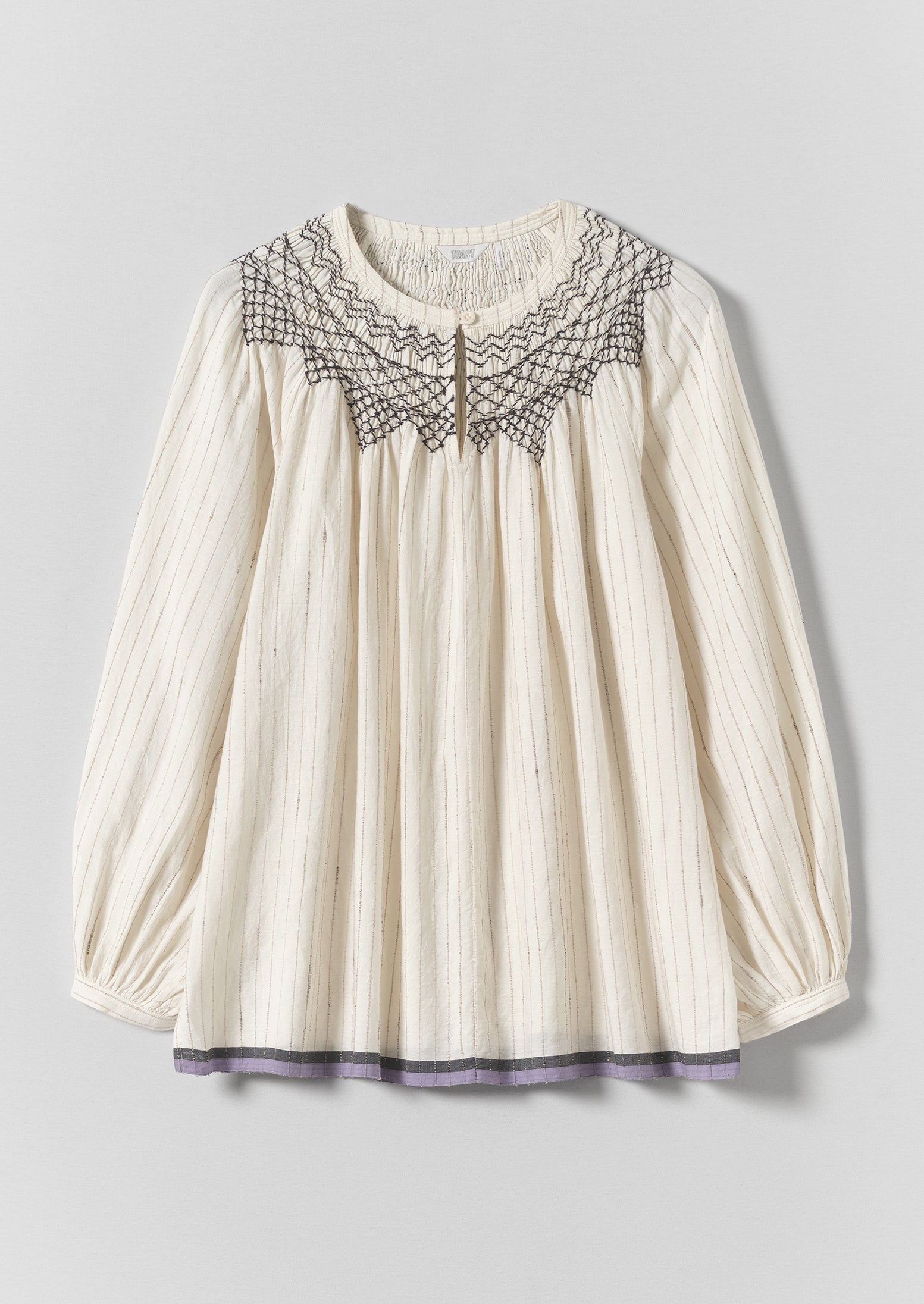 Smocked Neck Cotton Silk Mulmul Top