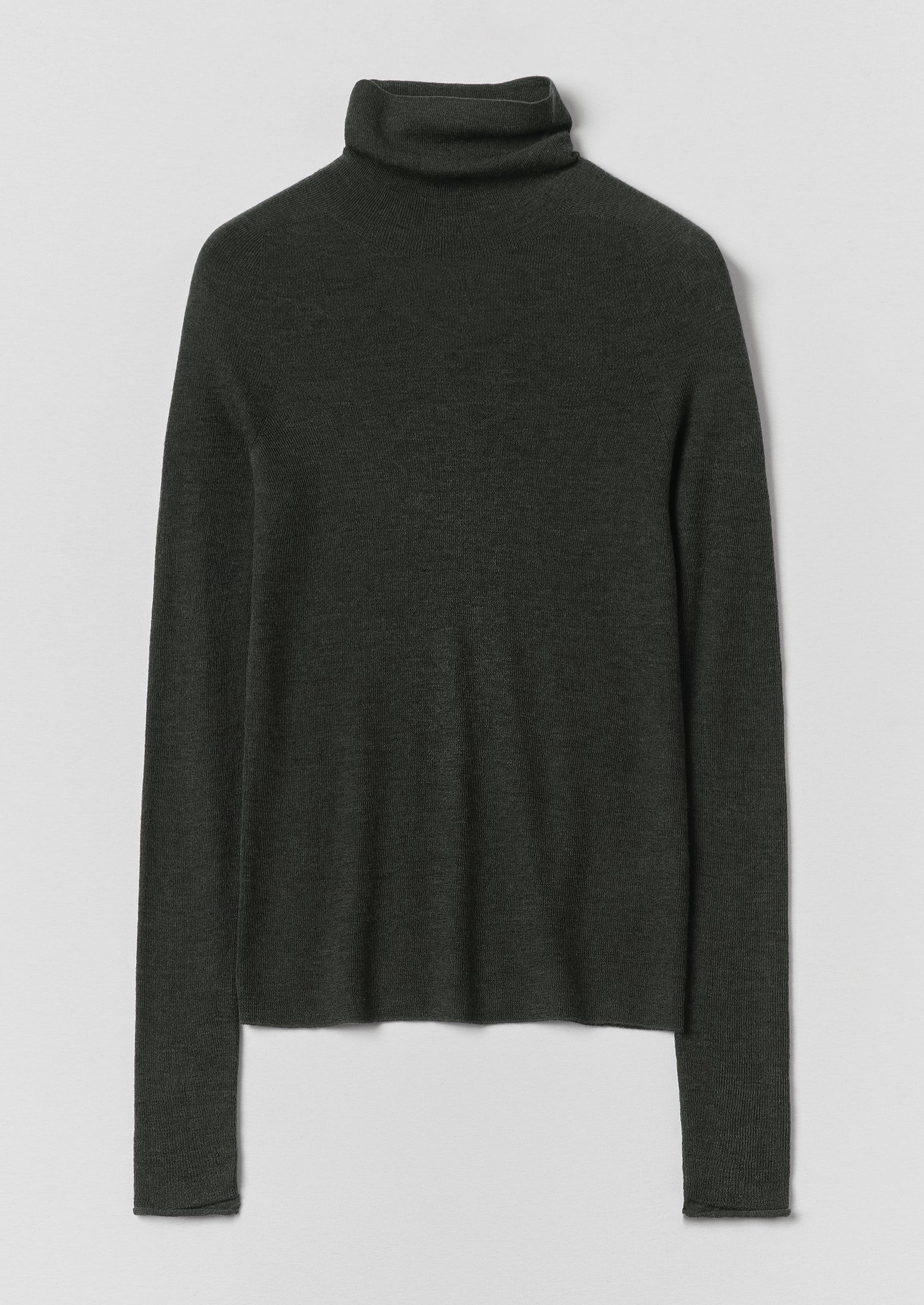 High Neck Wool Cashmere Fine Ribbed Sweater